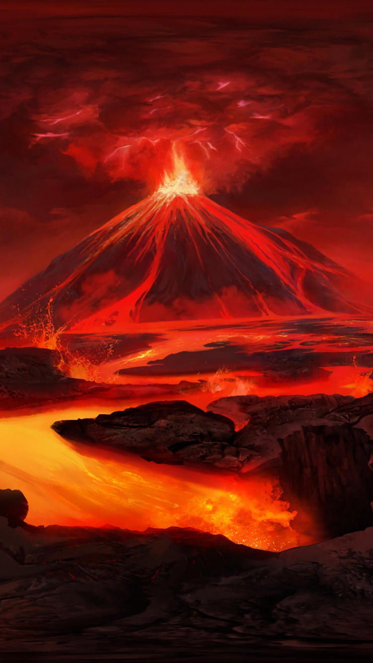 Обои вулкан, лава, тепло, вулканического рельефа, пейзаж в разрешении 750x1334