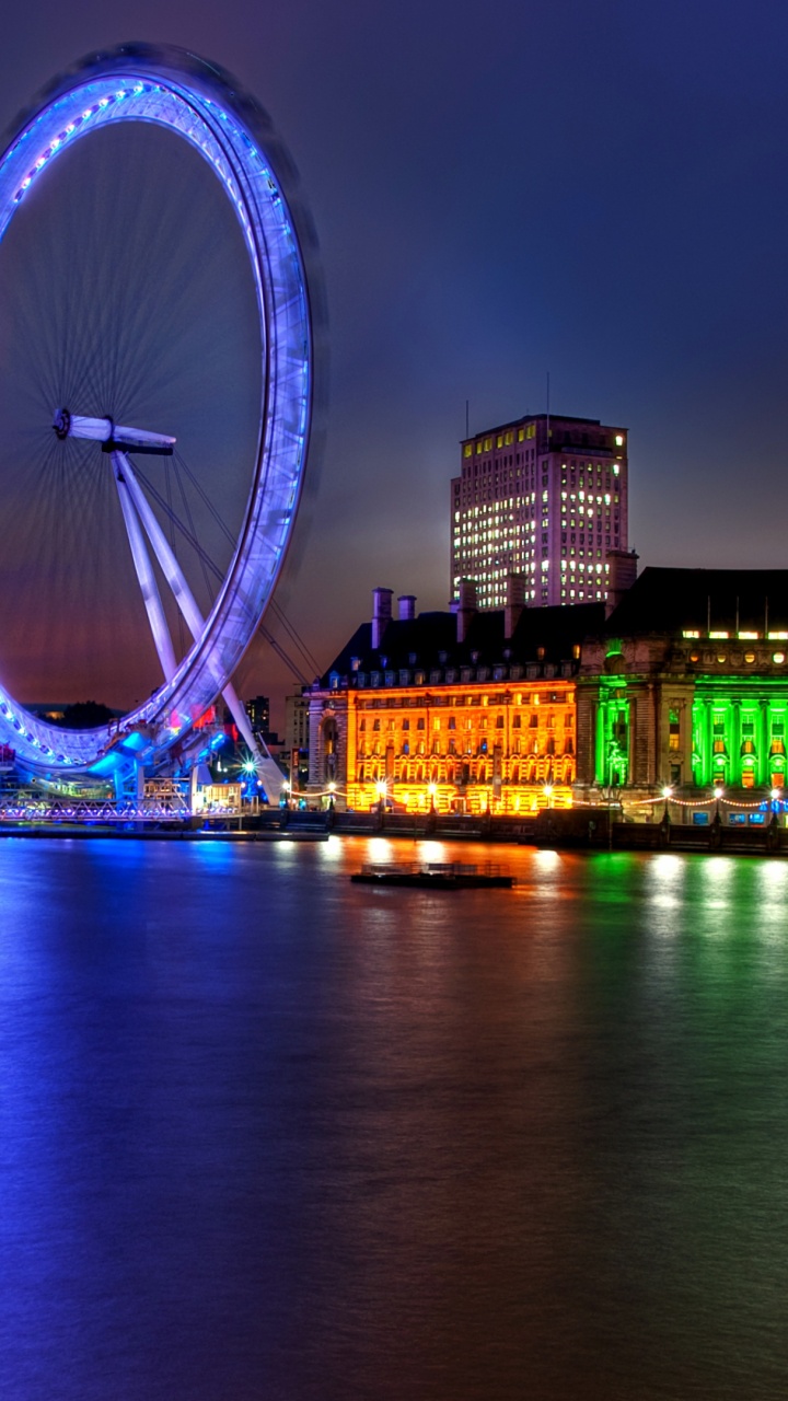 Обои лондонский глаз, река темза, Биг Бен, колесо обозрения, ориентир в разрешении 720x1280