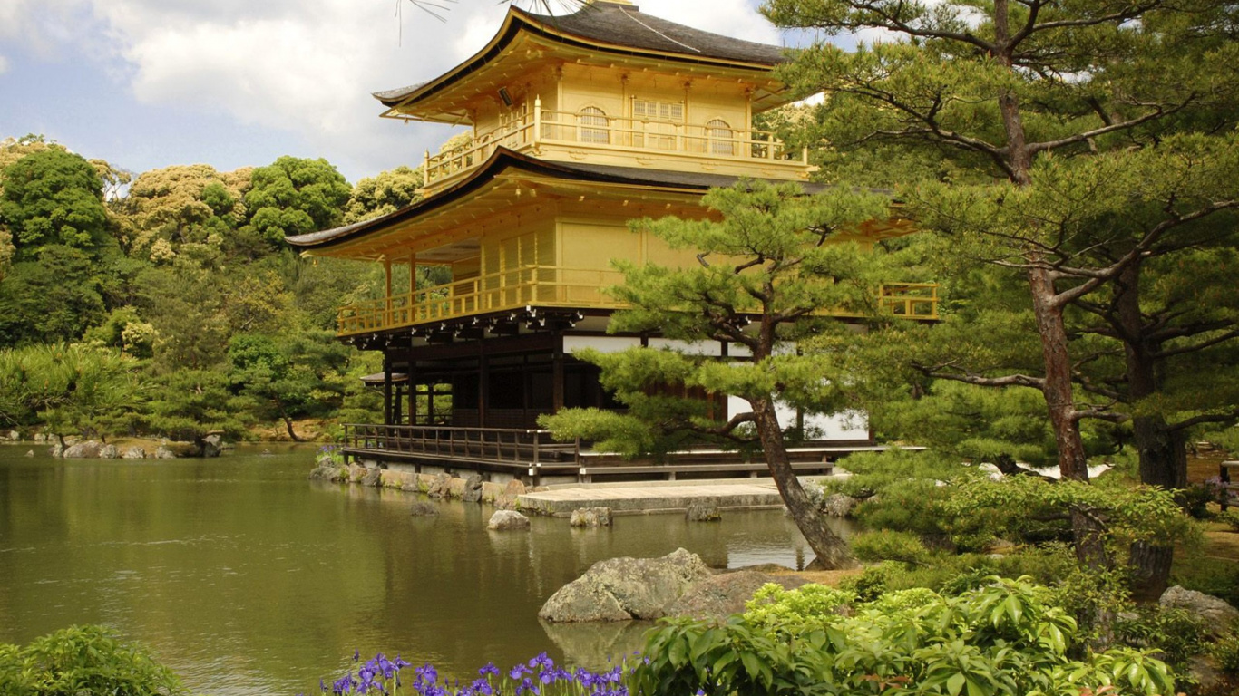 Обои Киемидзу-дэра, японская архитектура, китайская архитектура, сад, пагода в разрешении 1366x768