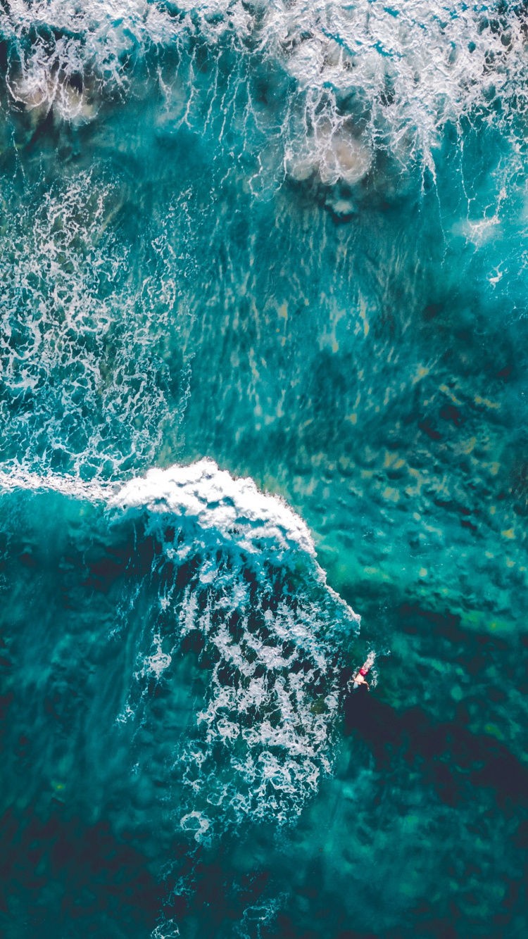 Обои океан с высоты птичьего полета, океан, море, водоем, вода в разрешении 750x1334