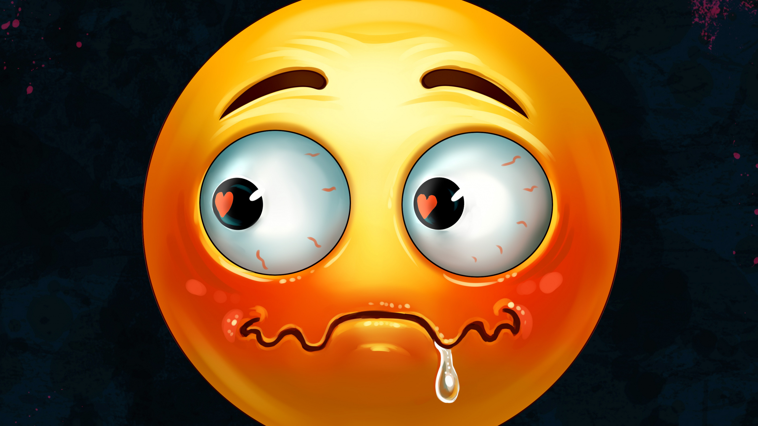 Обои Оранжевый цвет, улыбчивый, эмоджи, смайлик, подбородок в разрешении 2560x1440