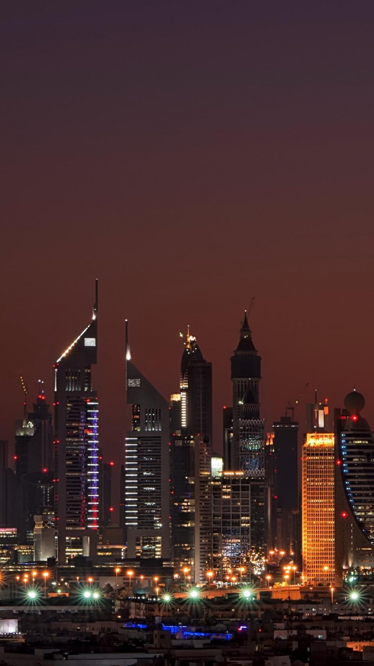 Обои Бурдж Халифа, ночь, городской пейзаж, город, метрополия в разрешении 750x1334