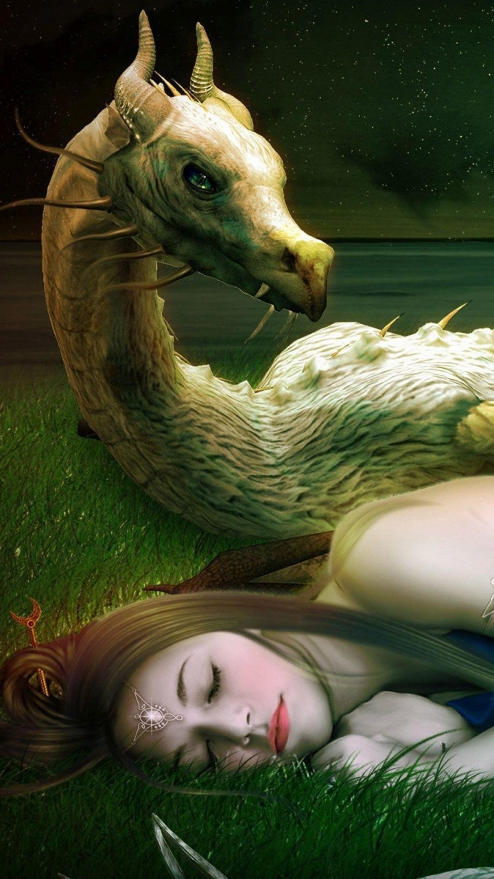 Обои дракон, живопись, арт, зеленый, мифология в разрешении 720x1280