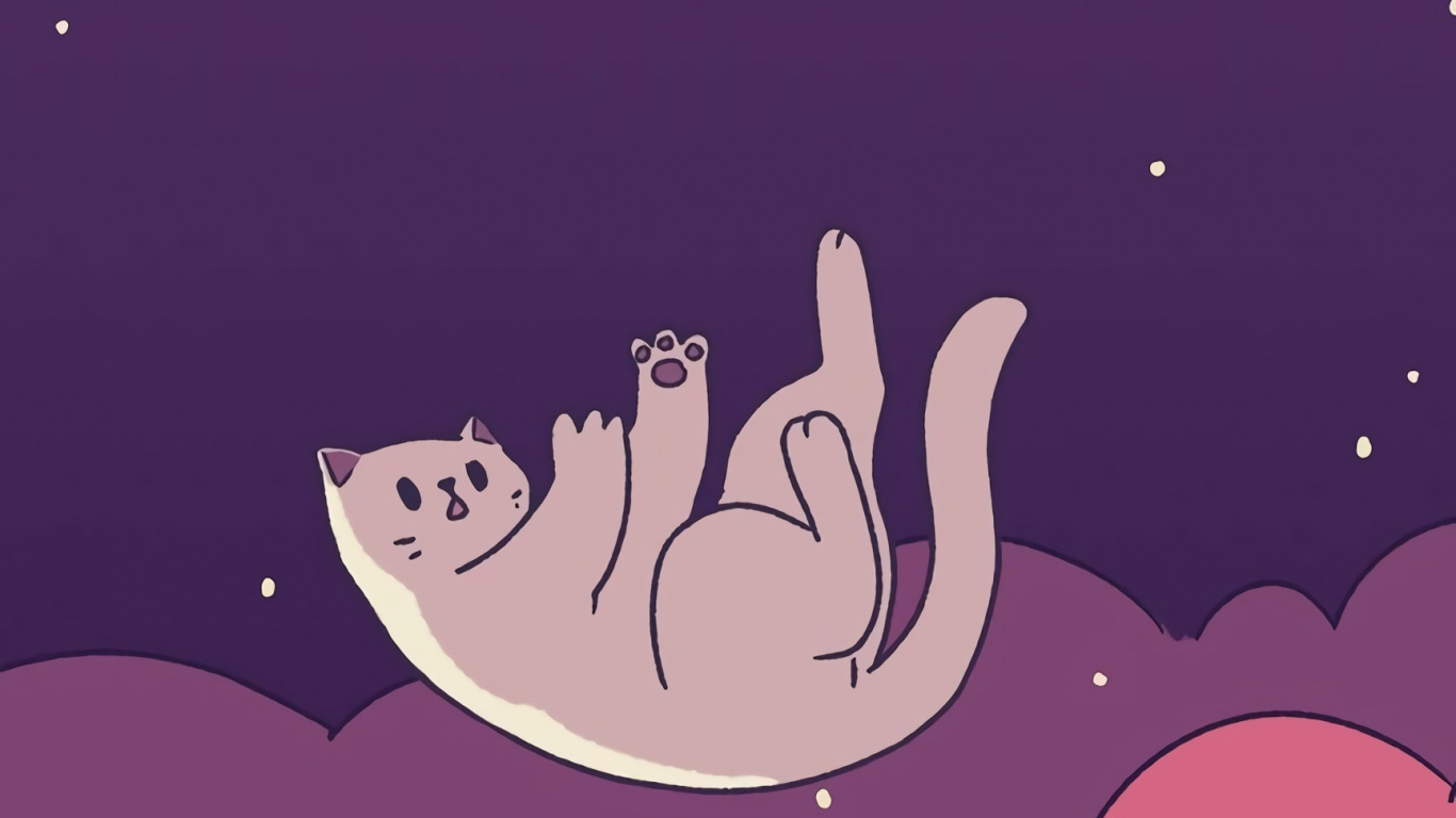 Обои кот, пурпур, жест, арт, розовый в разрешении 1366x768