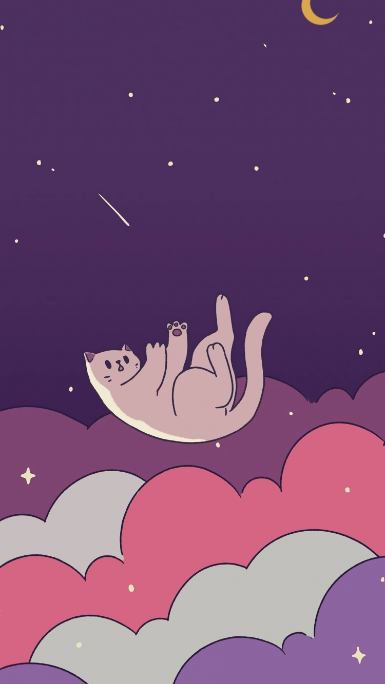 Обои кот, пурпур, жест, арт, розовый в разрешении 750x1334