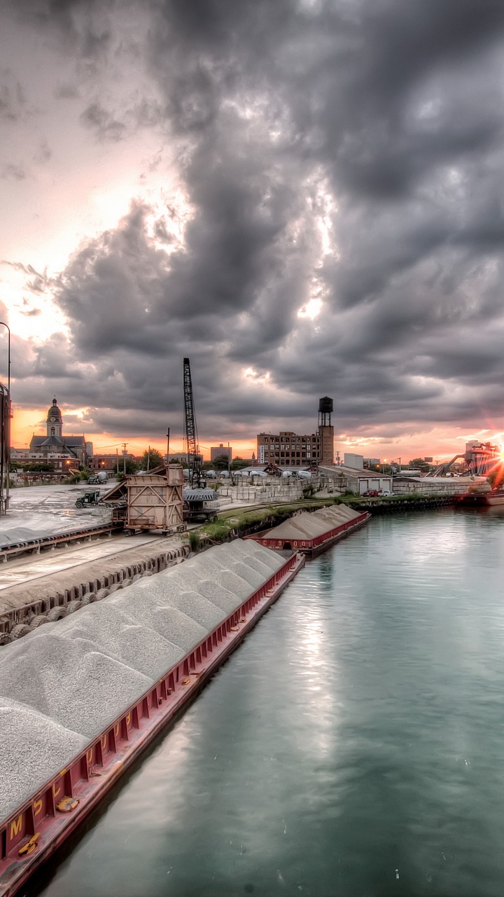 Обои Чикаго, водный путь, облако, отражение, канал в разрешении 720x1280