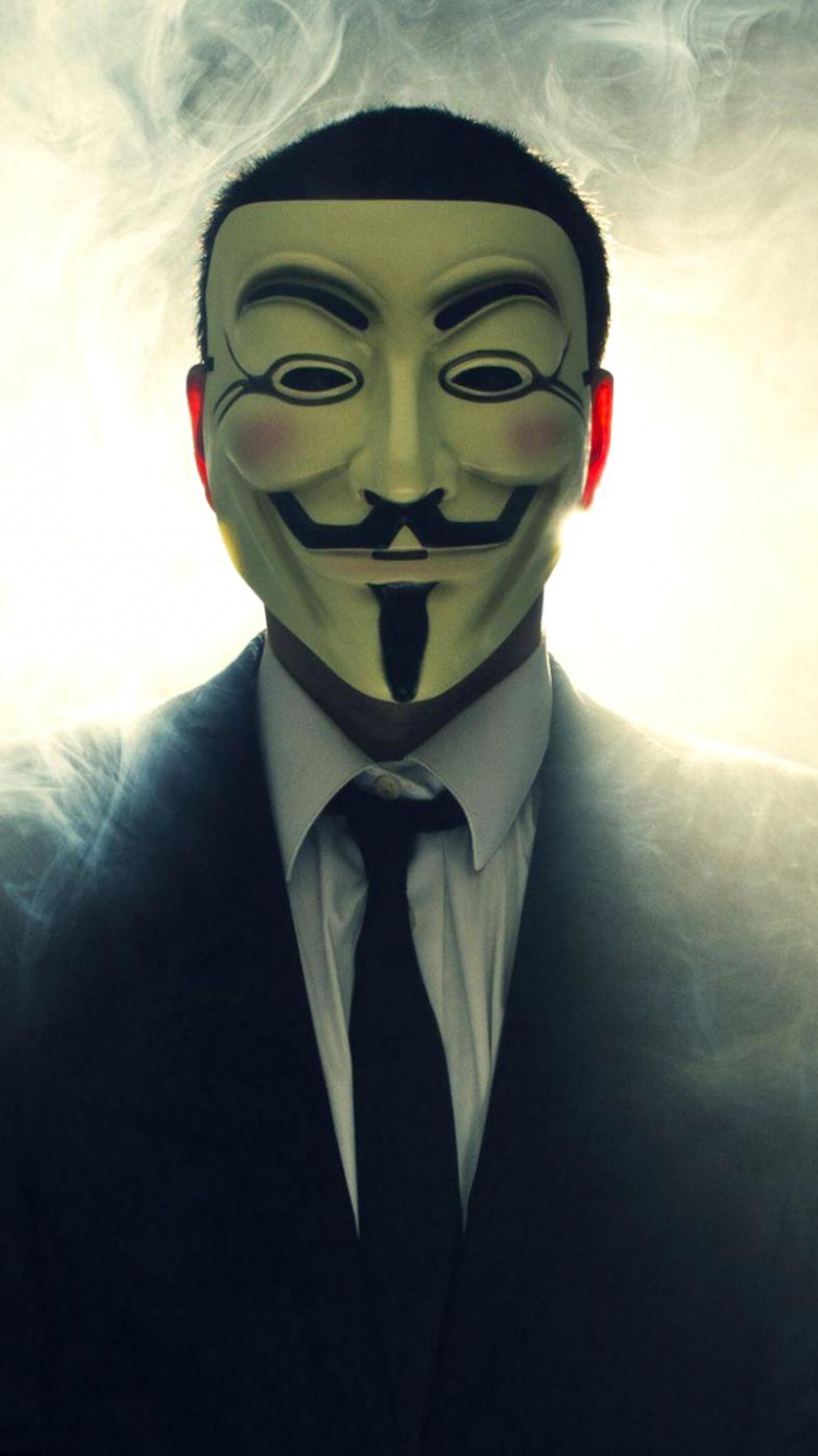 Обои Хакер безопасности, интернет, кибервойна, темнота, Анонимус в разрешении 750x1334