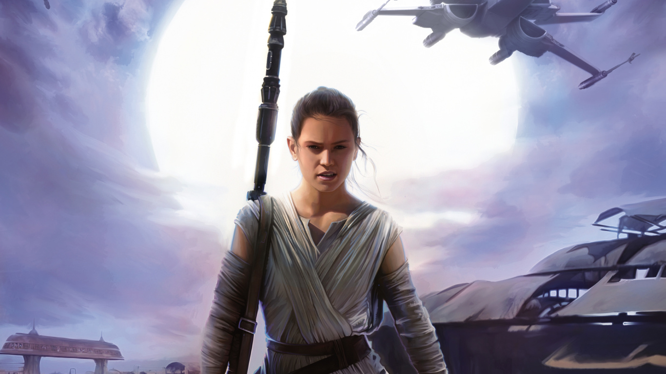 Обои Рей, Звездные войны пробуждение силы, Дэйзи Ридли, звездные войны, Цифровой композитинг в разрешении 1366x768