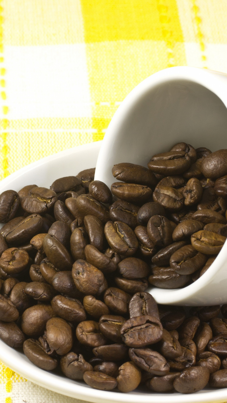 Обои кофейное зерно, кофейня, кофейная чашка, капучино, чашка в разрешении 750x1334