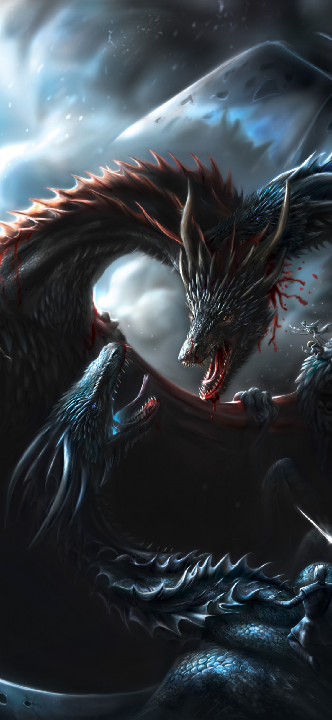 Обои Ночной Король, Белый Ходок, Игра Престолов - 8 сезон, дракон, темнота в разрешении 1125x2436