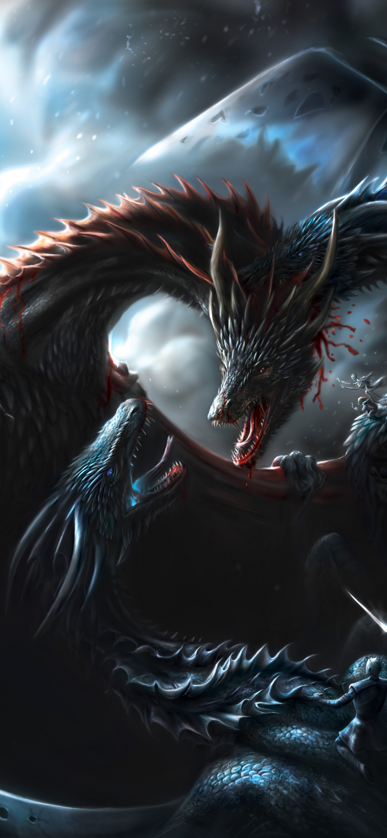 Обои Ночной Король, Белый Ходок, Игра Престолов - 8 сезон, дракон, темнота в разрешении 1242x2688