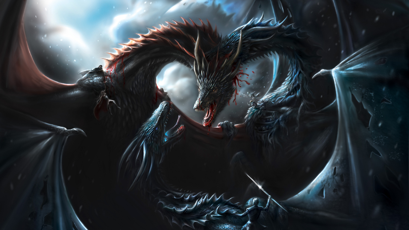 Обои Ночной Король, Белый Ходок, Игра Престолов - 8 сезон, дракон, темнота в разрешении 1366x768