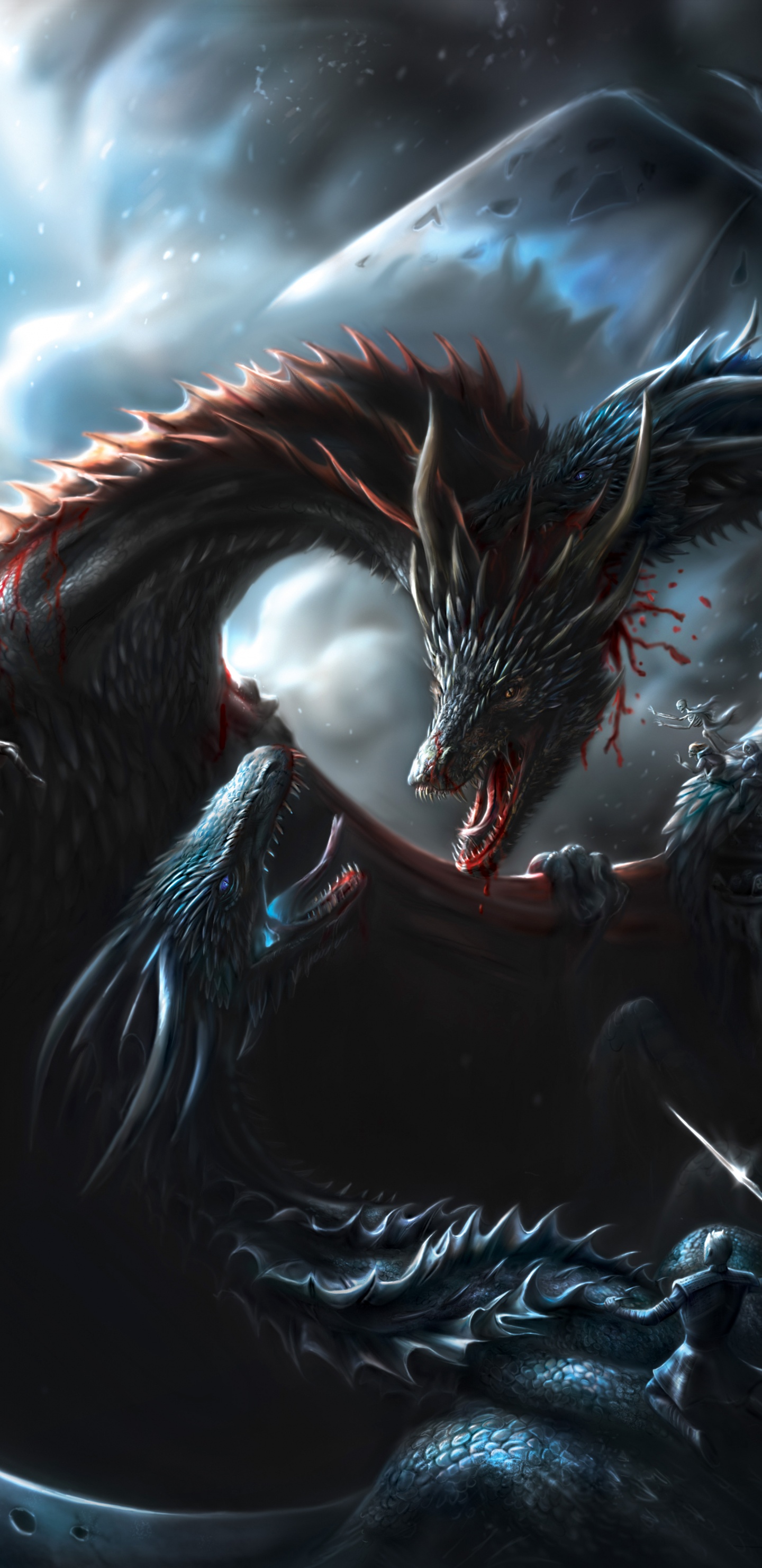 Обои Ночной Король, Белый Ходок, Игра Престолов - 8 сезон, дракон, темнота в разрешении 1440x2960