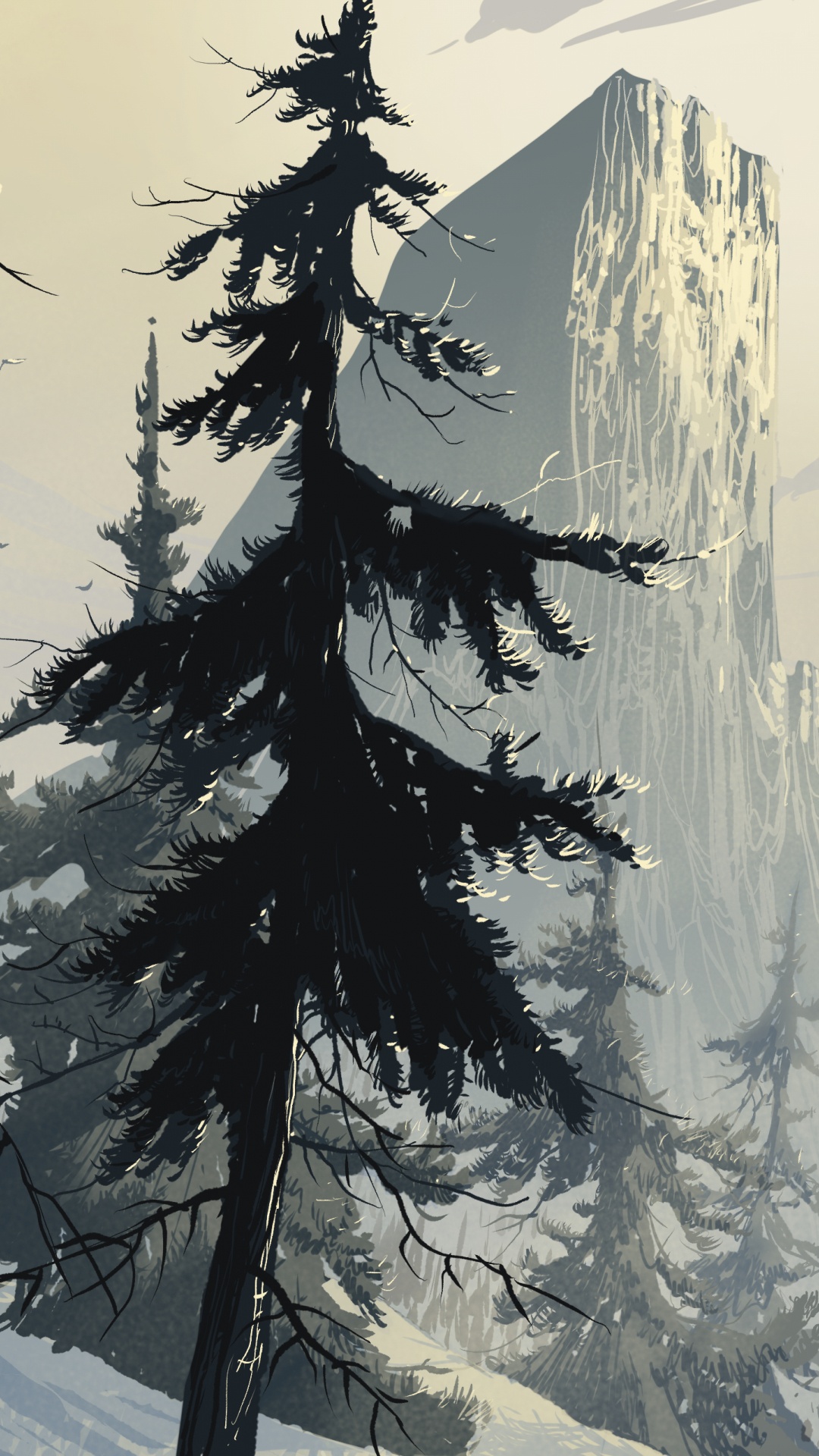 Обои арт, ель, лес, дерево, зима в разрешении 1080x1920