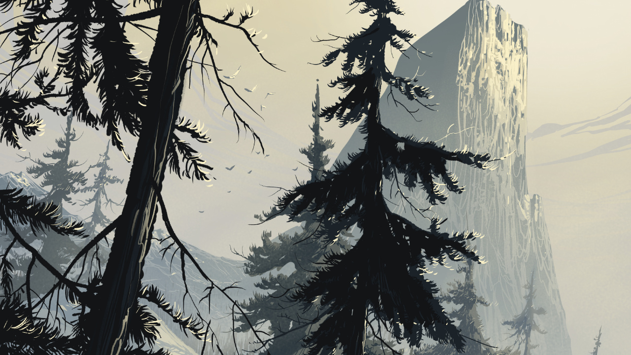 Обои арт, ель, лес, дерево, зима в разрешении 1280x720