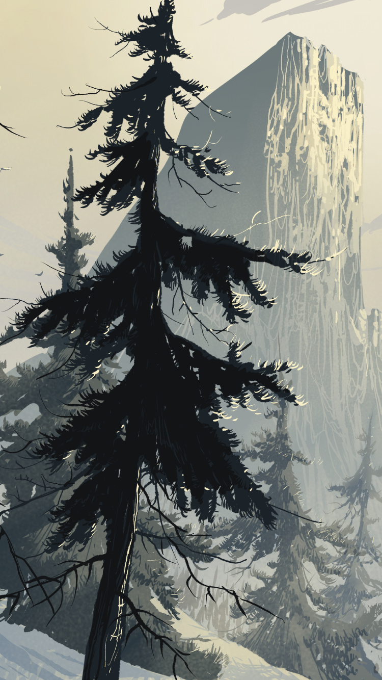 Обои арт, ель, лес, дерево, зима в разрешении 750x1334