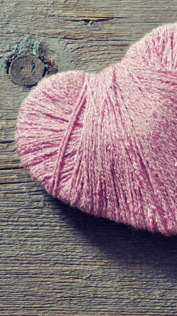 Обои сердце, розовый, нить, шерстяные вещи, ткань в разрешении 750x1334