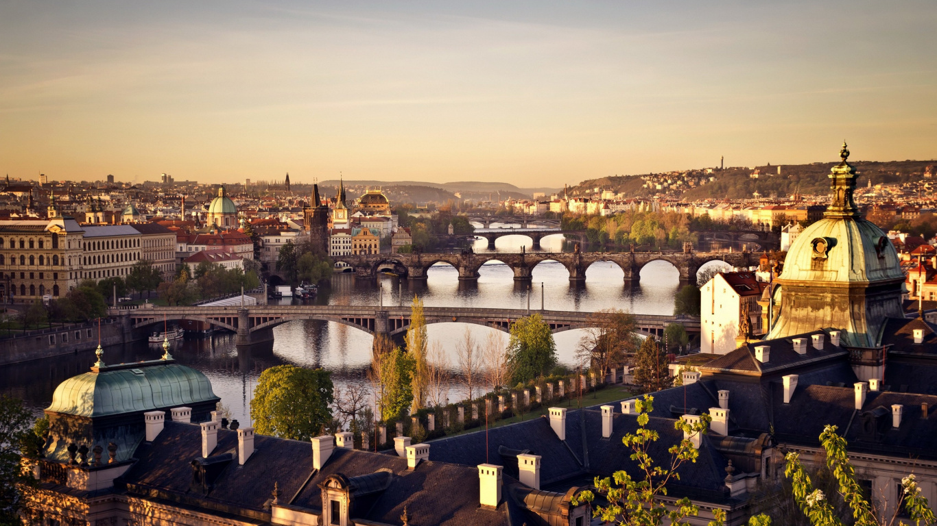 Обои Карлов мост, городской пейзаж, город, городской район, ориентир в разрешении 1366x768