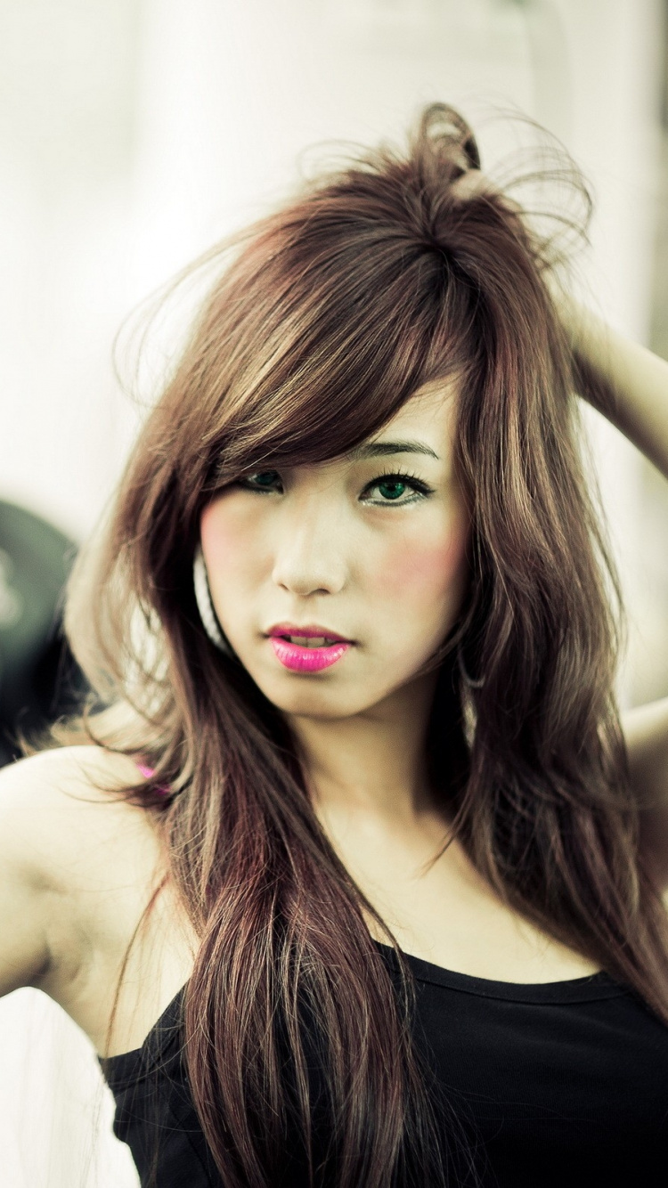 Обои волосы, красота, прическа, длинные волосы, каштановые волосы в разрешении 750x1334