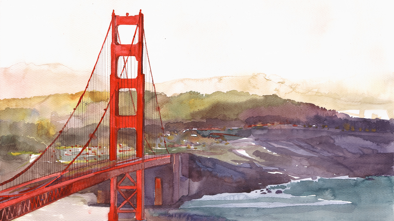 Обои известная акварель, акварельная живопись, живопись, архитектура, визуальное искусство в разрешении 1366x768