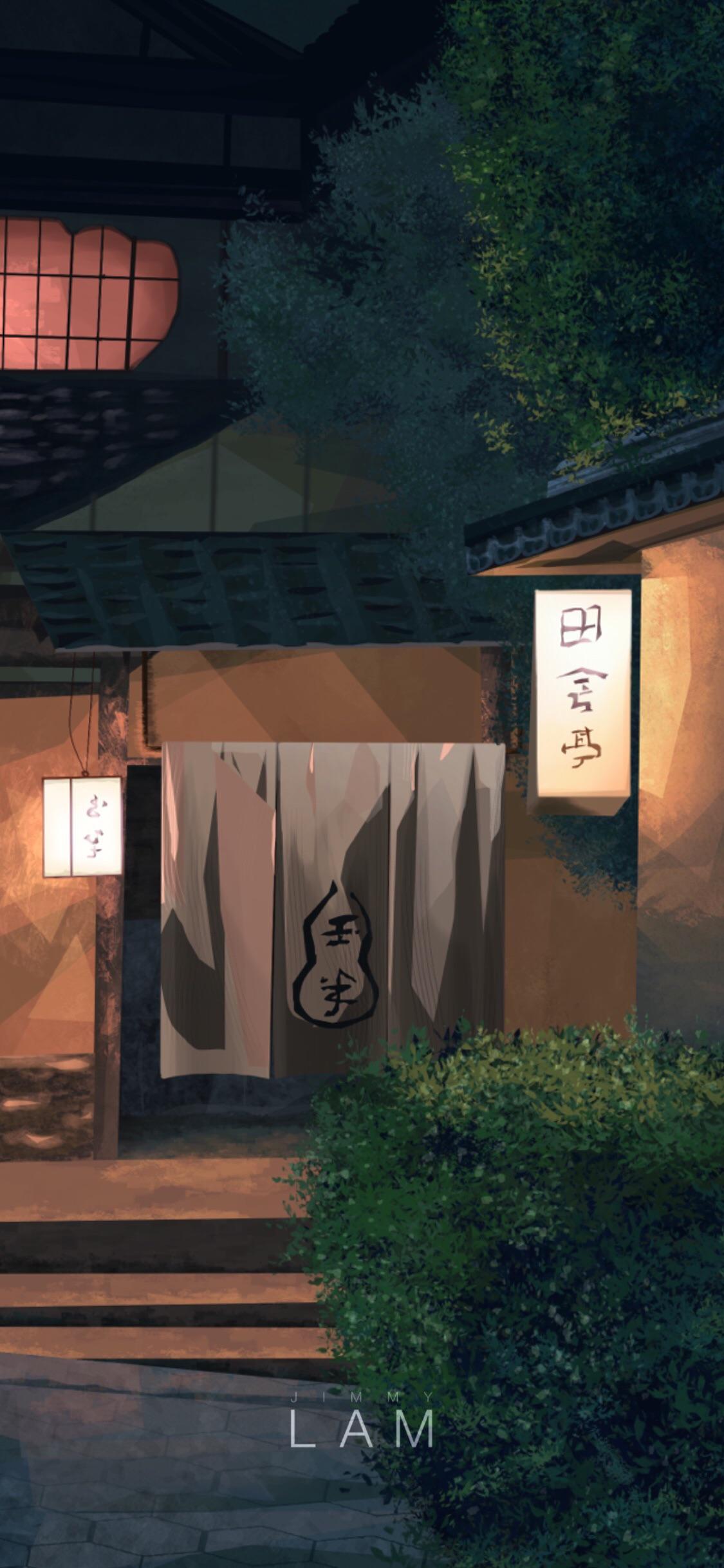 Обои архитектура, растение, древесина, арт, утро в разрешении 1125x2436