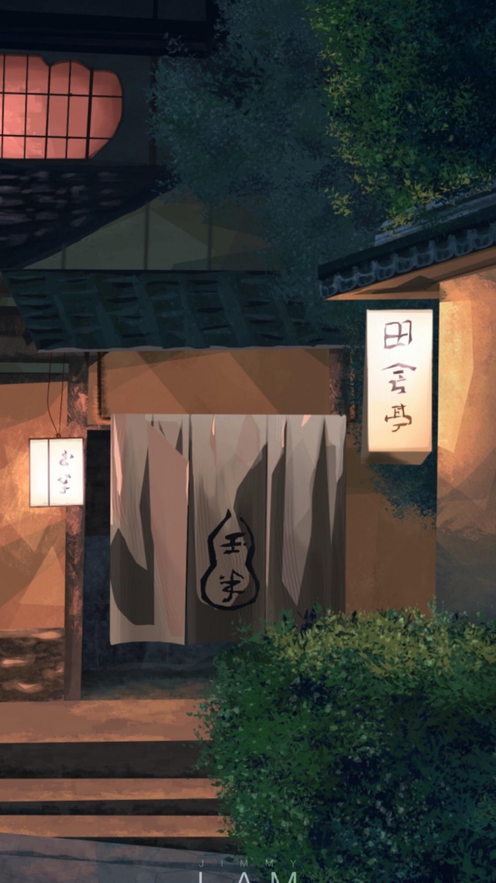 Обои архитектура, растение, древесина, арт, утро в разрешении 720x1280