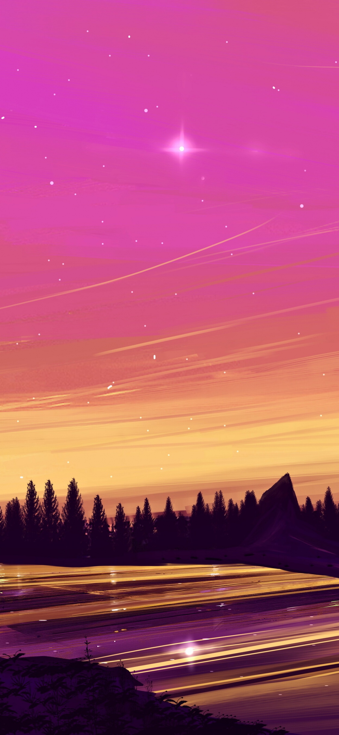 Обои послесвечение, пурпур, закат, розовый, вечер в разрешении 1125x2436