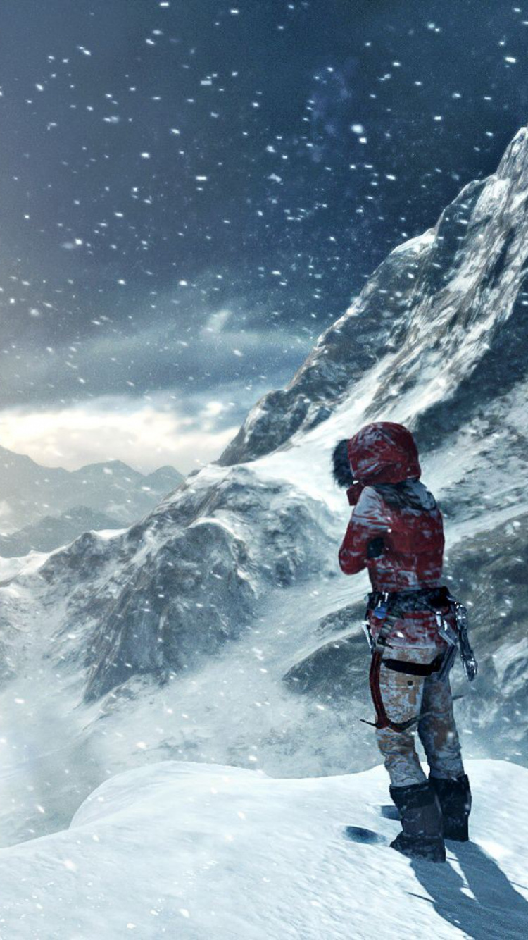 Обои рейдовик, лары крофт, crystal dynamics, xbox one, горный рельеф в разрешении 750x1334