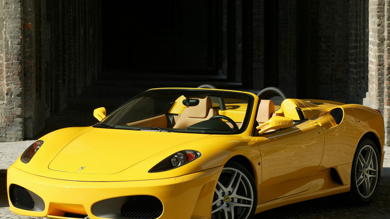 Обои Кабриолет, суперкар, Феррари f430, желтый, наземный транспорт в разрешении 1280x720