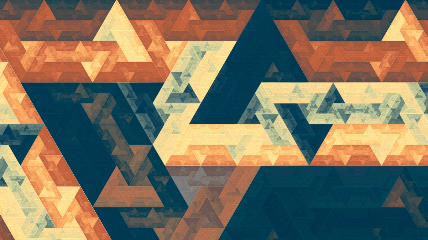 Обои фрактал, треугольник, золотое сечение, абстрактное искусство, живопись в разрешении 1366x768