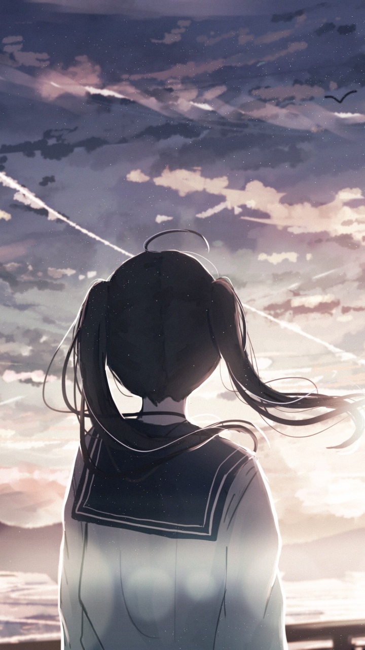 Обои вода, арт, девушка, Кавайная, аниме в разрешении 720x1280