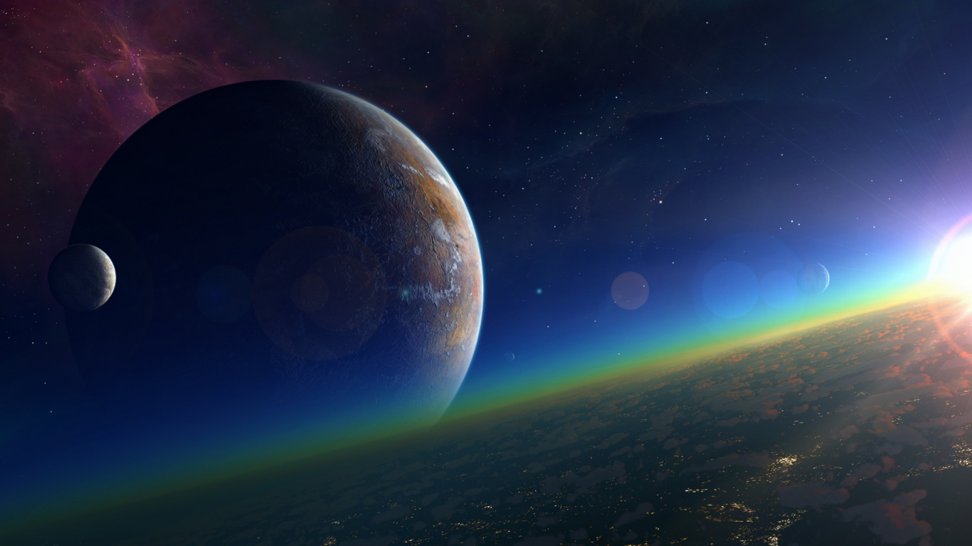 Обои земля, планета, космос, атмосфера, космическое пространство в разрешении 1366x768