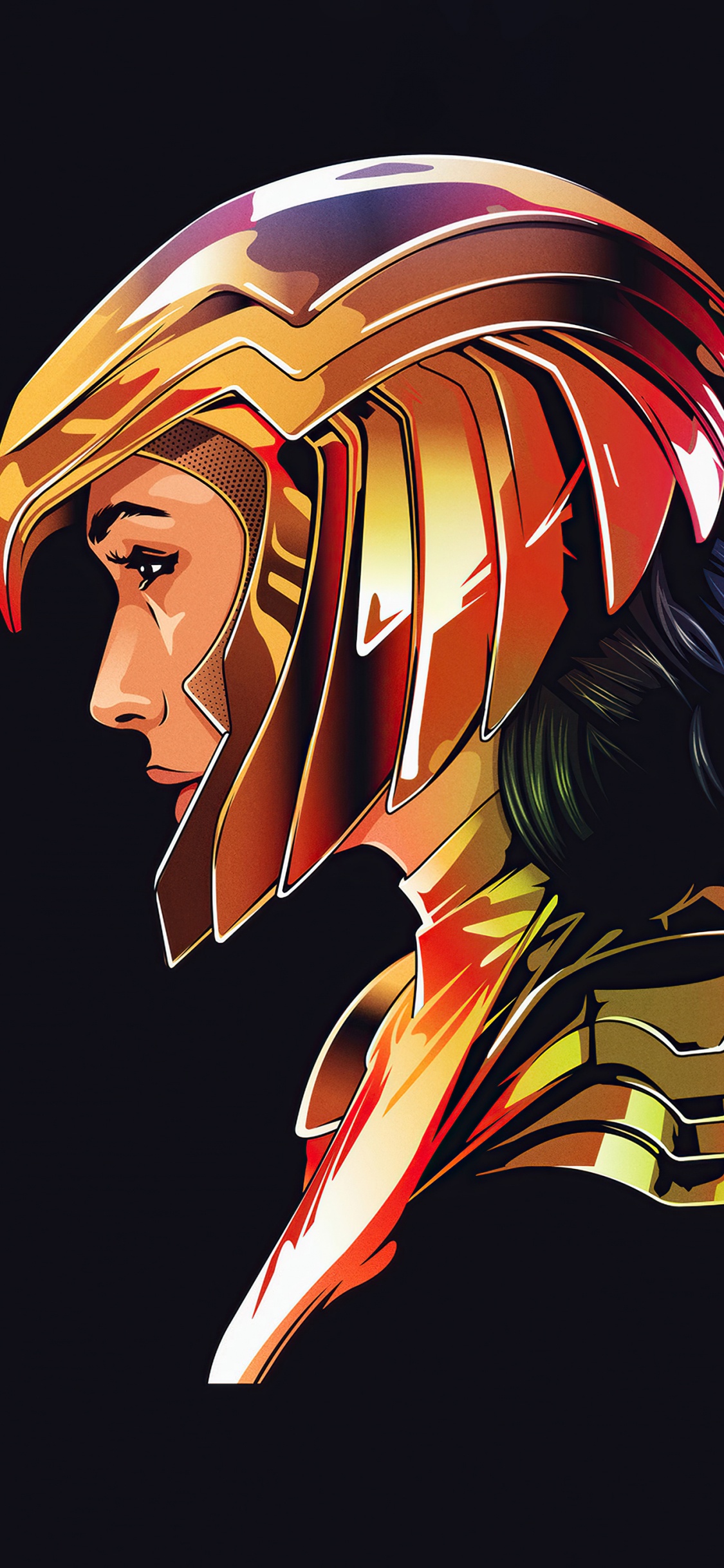 Обои чудоженщина, минимализм, арт, шлем, живопись в разрешении 1125x2436