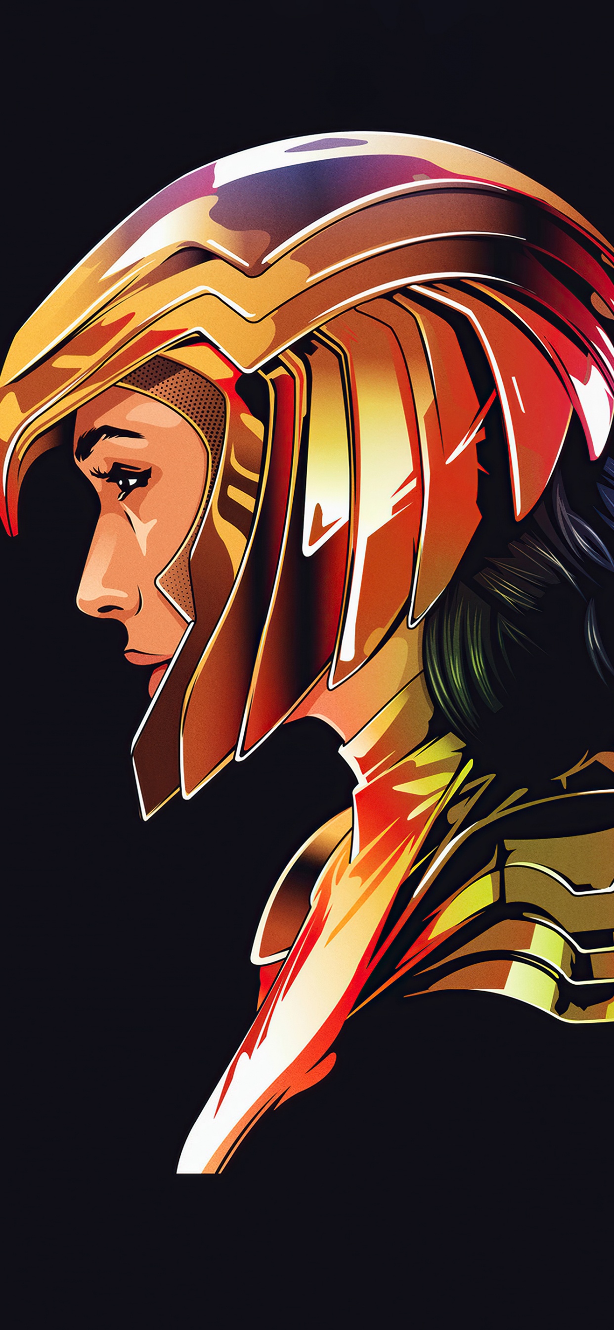 Обои чудоженщина, минимализм, арт, шлем, живопись в разрешении 1242x2688