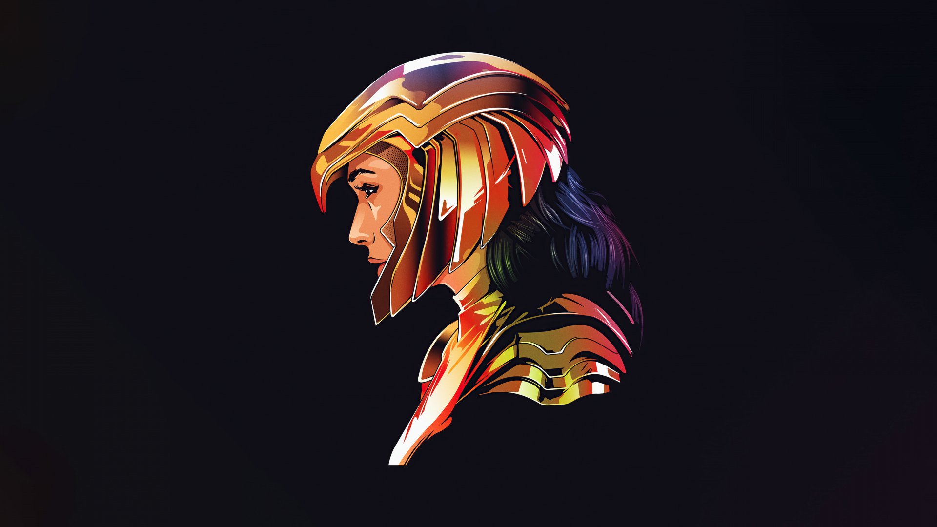 Обои чудоженщина, минимализм, арт, шлем, живопись в разрешении 1920x1080