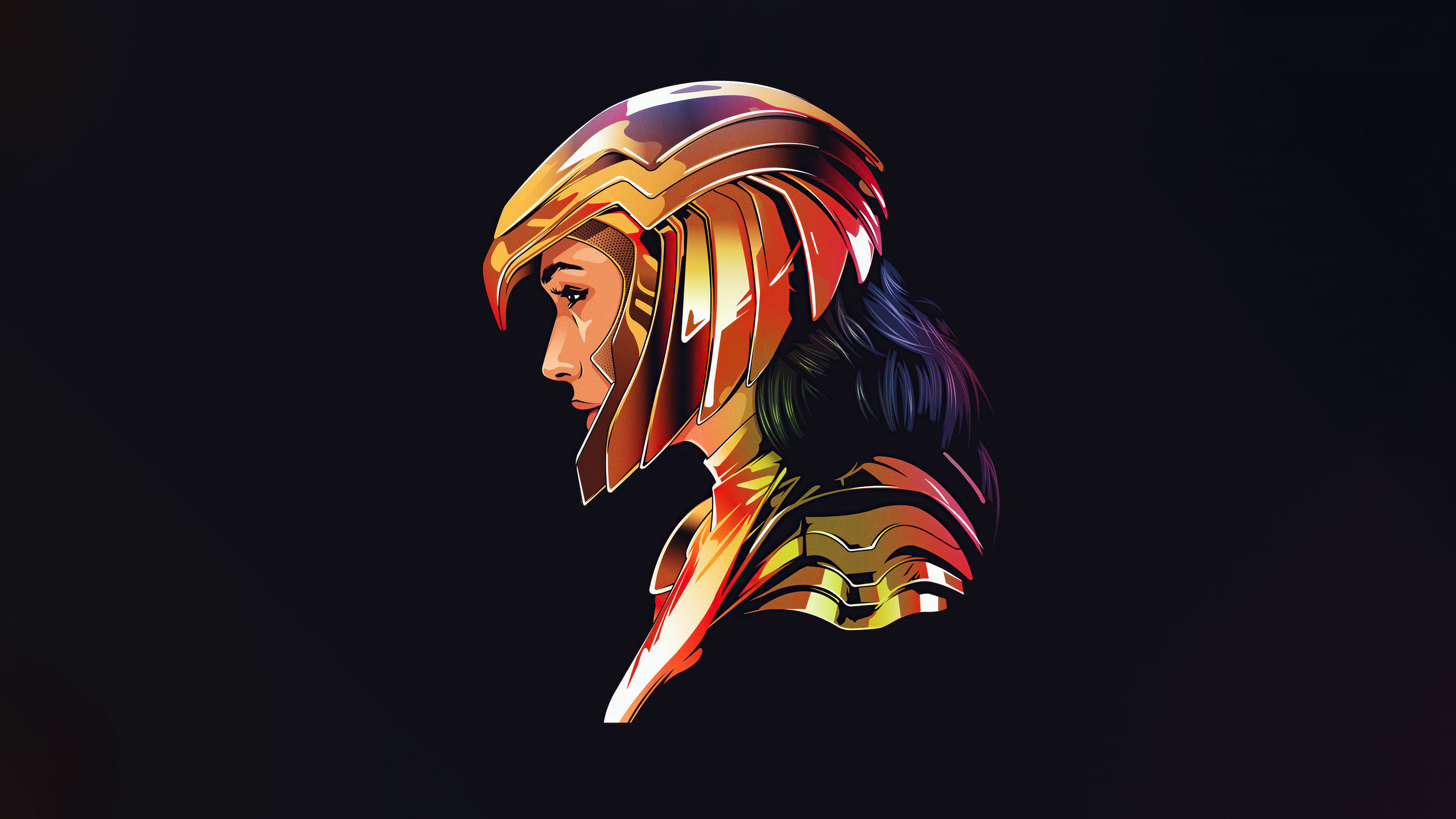 Обои чудоженщина, минимализм, арт, шлем, живопись в разрешении 3840x2160