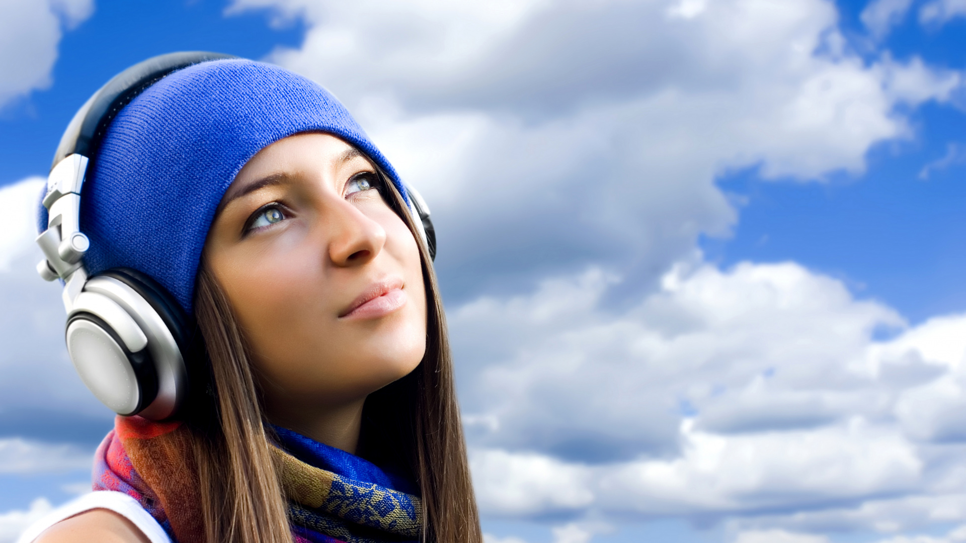 Обои наушники, синий, красота, звуковое оборудование, крупный план в разрешении 1920x1080