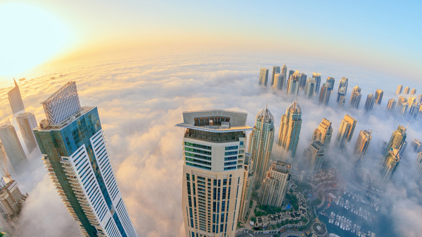 Обои Бурдж Халифа, небоскреб, городской пейзаж, город, городской район в разрешении 1366x768