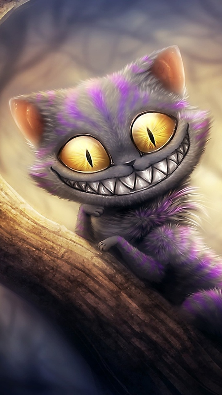 Обои Чеширский кот, Приключения Алисы в стране чудес, Алиса в стране чудес, пурпур, кот в разрешении 720x1280