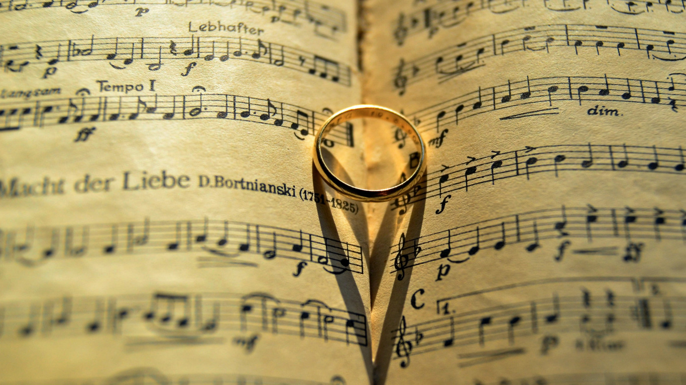 Обои текст, ноты, музыка, сердце, любовь в разрешении 1366x768