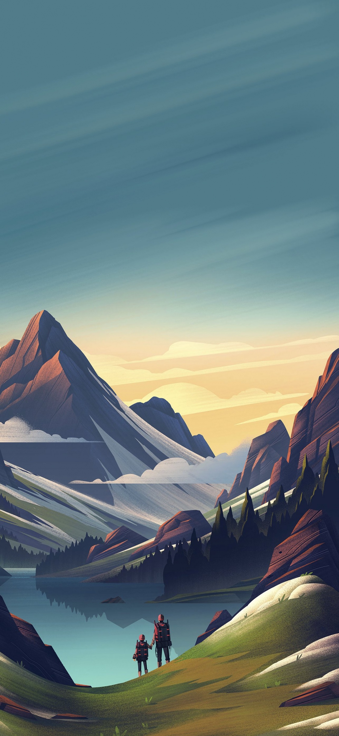 Обои пейзажная иллюстрация, иллюстрация, пейзажная живопись, пейзаж, живопись в разрешении 1125x2436