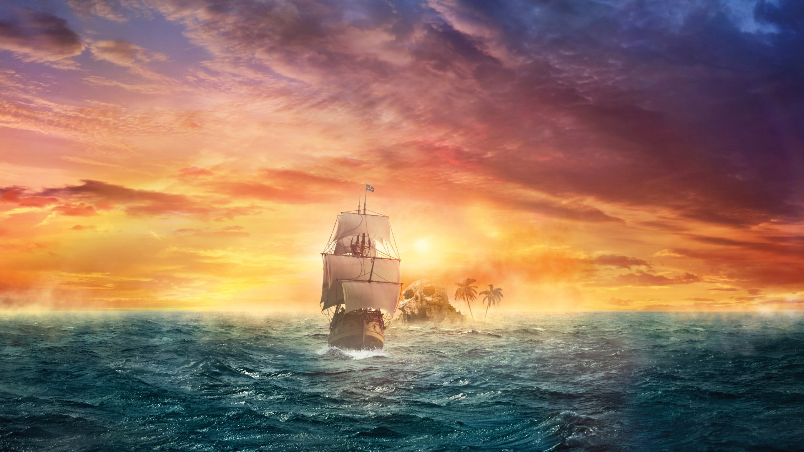 Обои пиратство, океан, горизонт, море, спокойный в разрешении 2560x1440