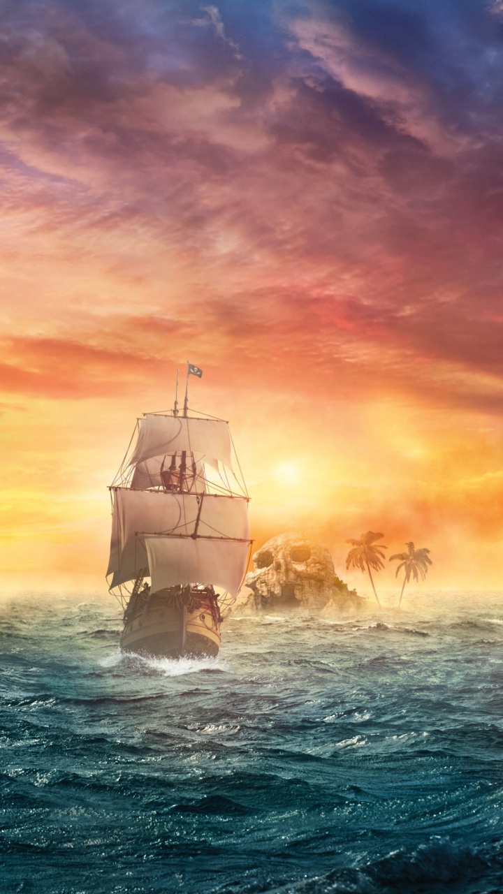 Обои пиратство, океан, горизонт, море, спокойный в разрешении 720x1280