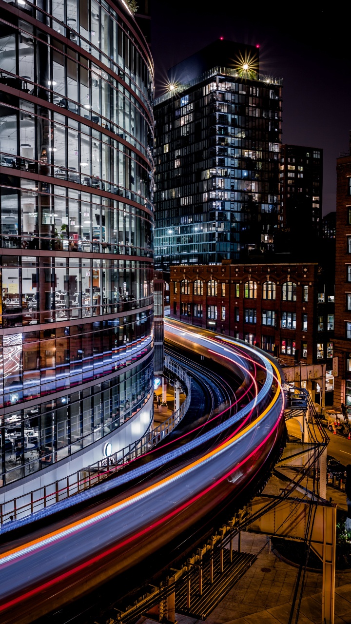 Обои здание, городской район, метрополия, город, ночь в разрешении 720x1280