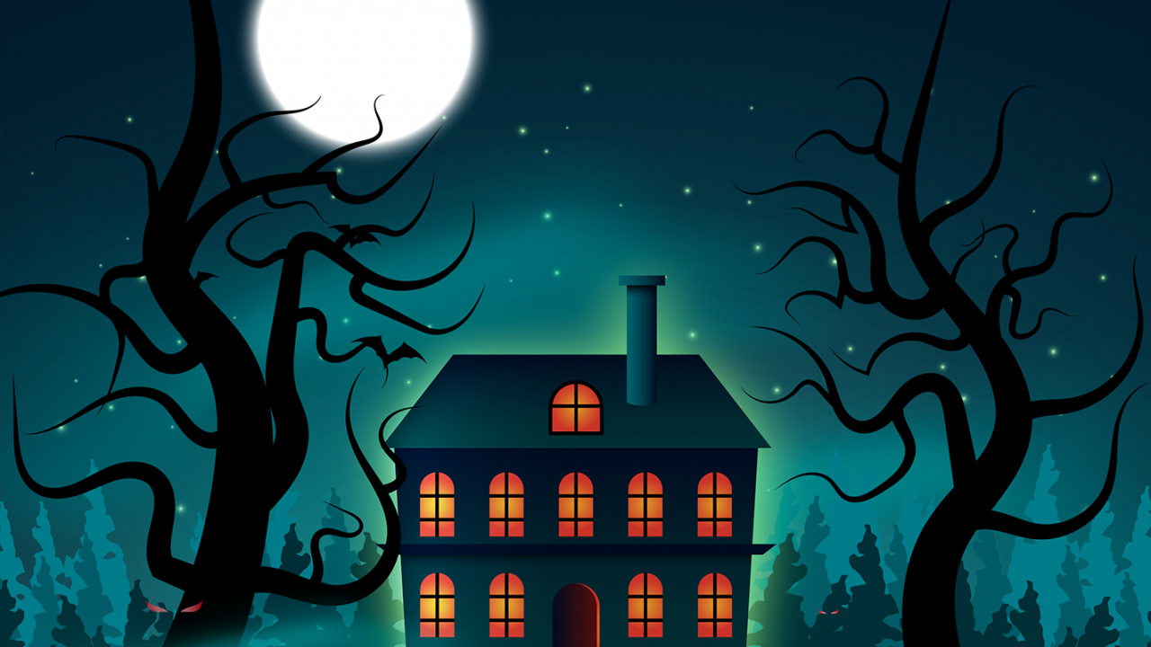 Обои Helloween, лунный свет, ветвь, ночь, астрономический объект в разрешении 1280x720