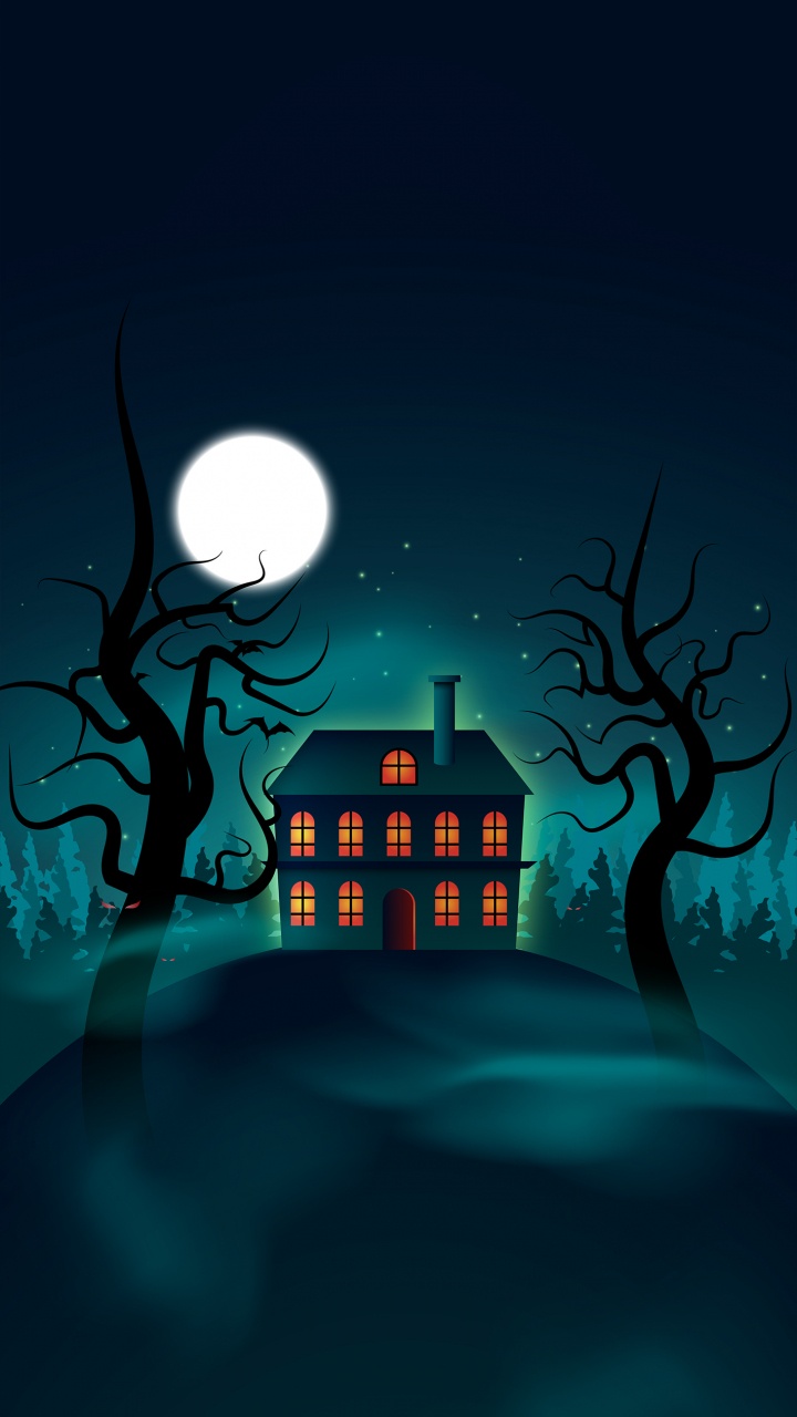 Обои Helloween, лунный свет, ветвь, ночь, астрономический объект в разрешении 720x1280