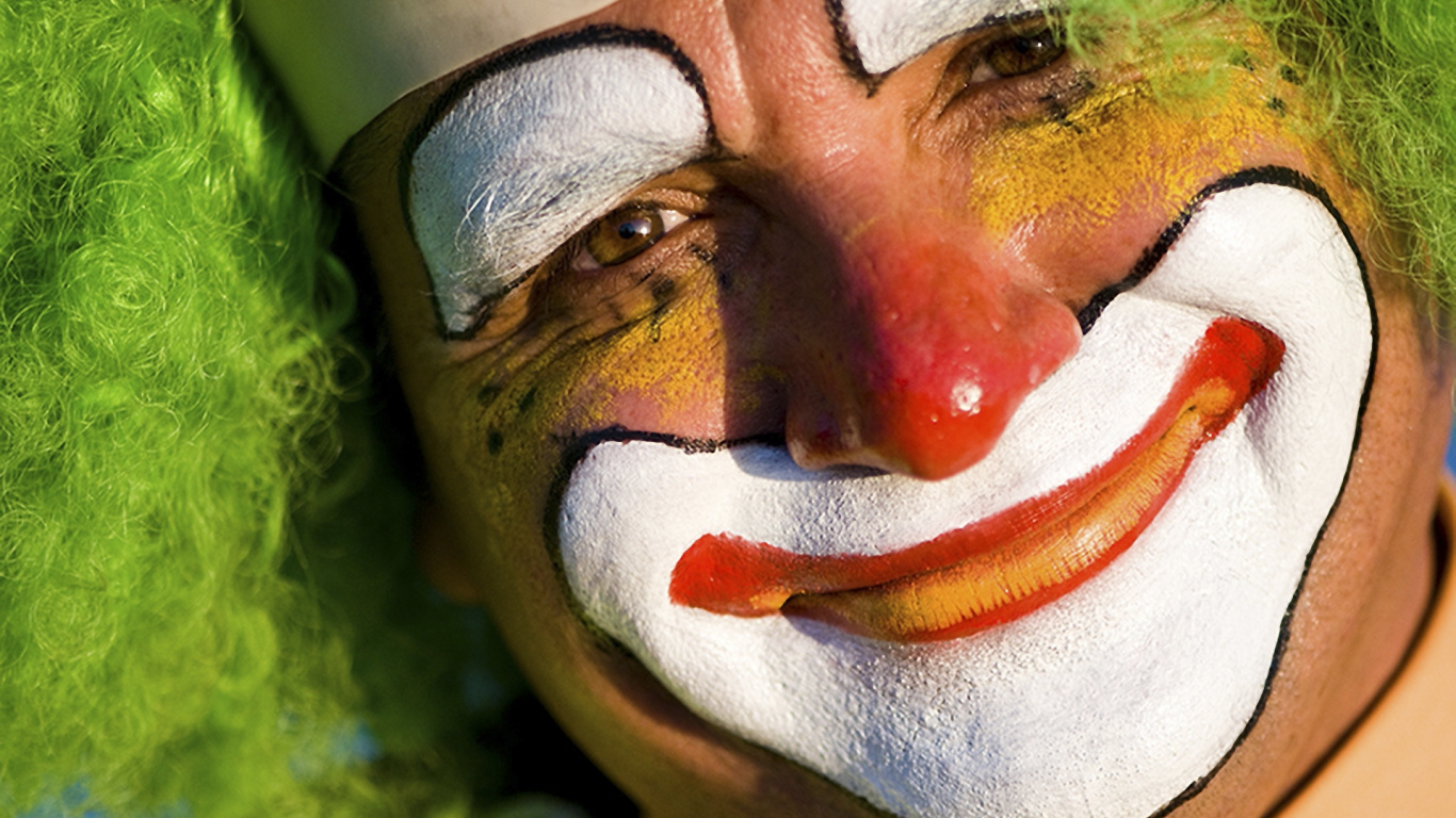 Обои клоун, нос, голова, рот в разрешении 1366x768