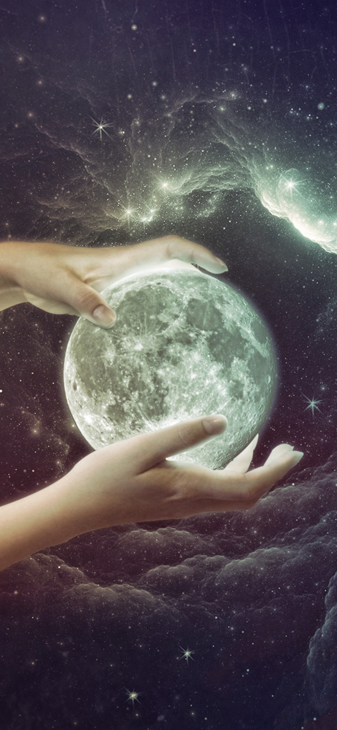 Обои луна, планета, арт, космос, земля в разрешении 1125x2436