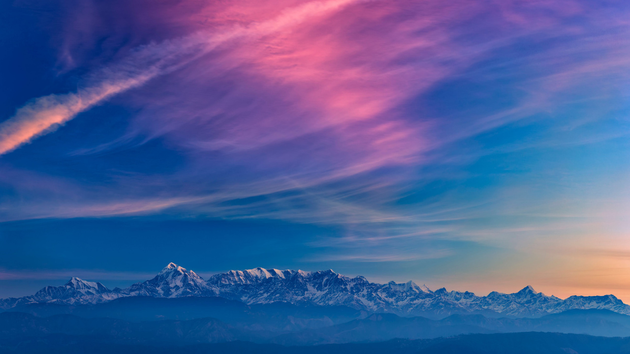 Обои синий, облако, гора, природа, горный рельеф в разрешении 1280x720