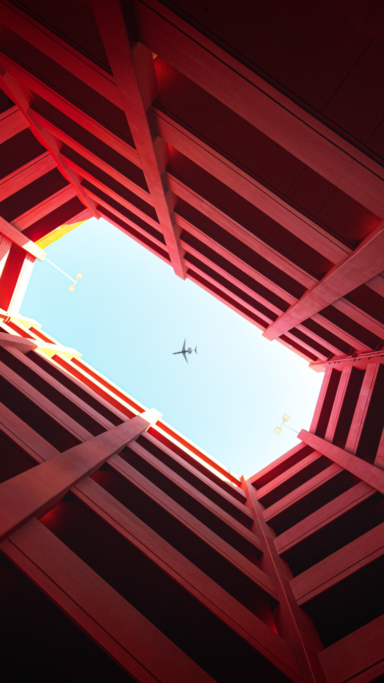 Обои красный цвет, свет, потолок, линия, освещение в разрешении 750x1334